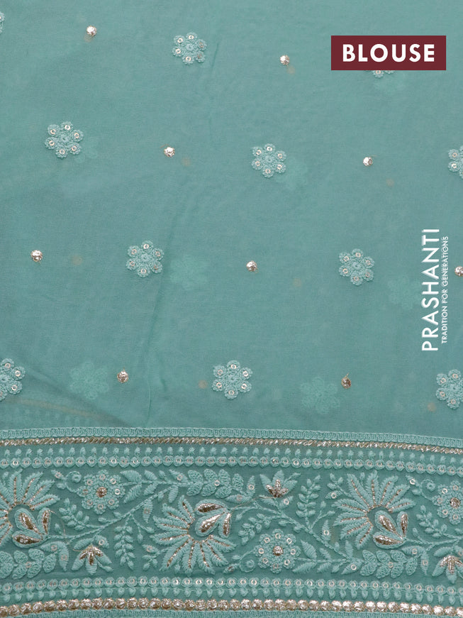 Georgette silk saree pastel blue with allover lucknowi work & sequin work