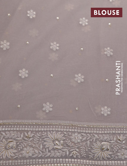 Georgette silk saree grey with allover lucknowi work & sequin work