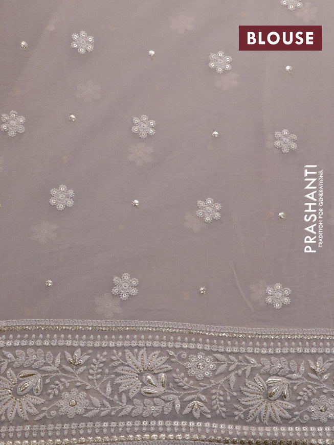 Georgette silk saree grey with allover lucknowi work & sequin work