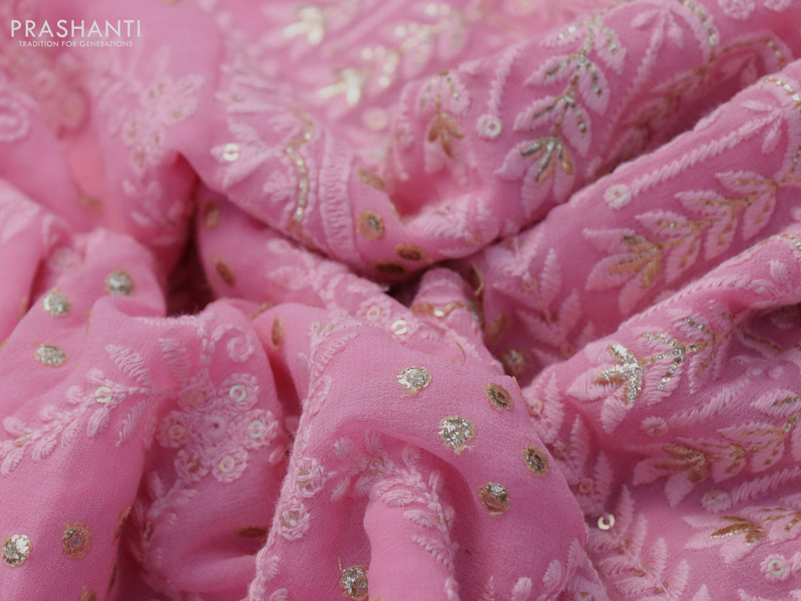 Georgette silk saree light pink with allover lucknowi work & sequin work