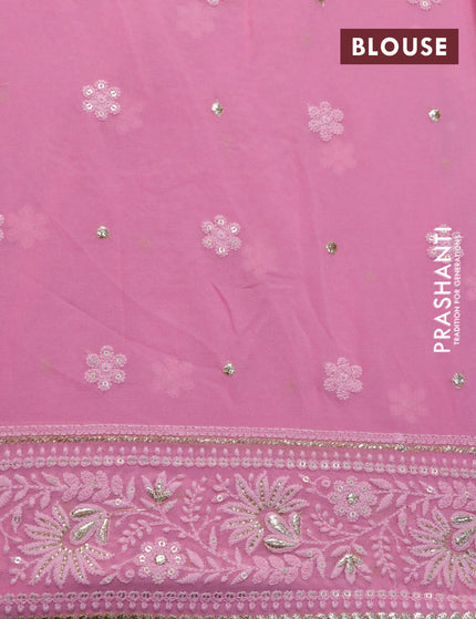 Georgette silk saree light pink with allover lucknowi work & sequin work