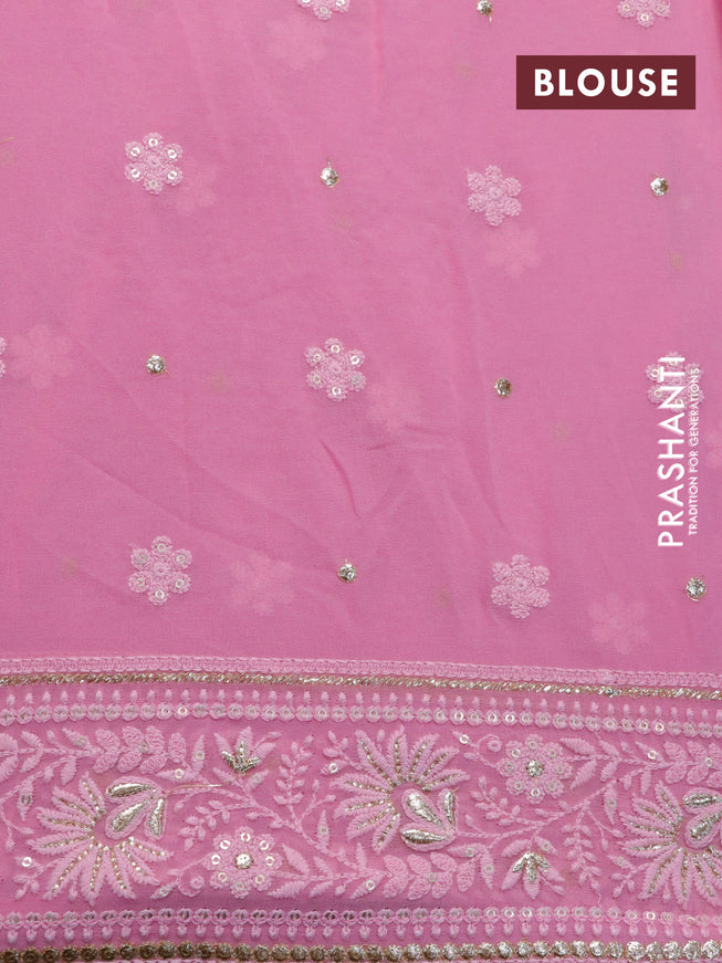 Georgette silk saree light pink with allover lucknowi work & sequin work