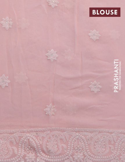 Georgette silk saree peach pink with allover lucknowi work & sequin work