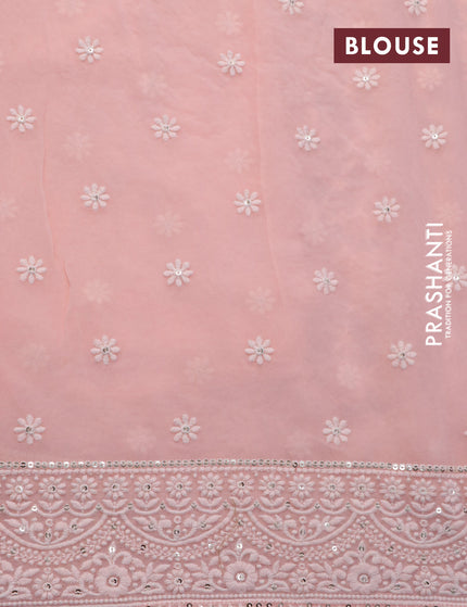 Georgette silk saree peach pink with allover lucknowi work & sequin work