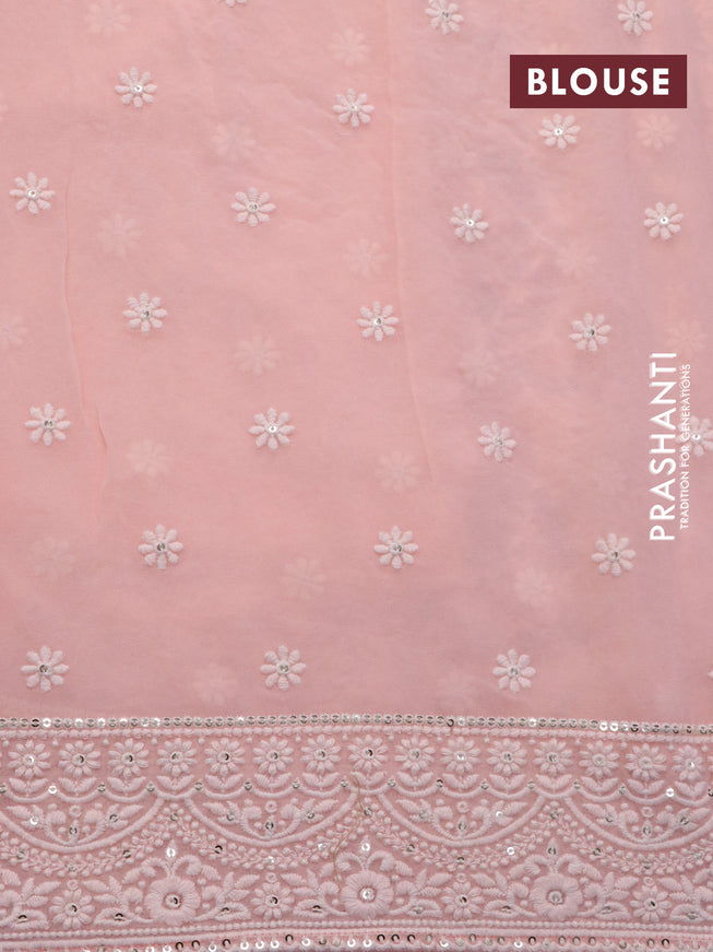 Georgette silk saree peach pink with allover lucknowi work & sequin work