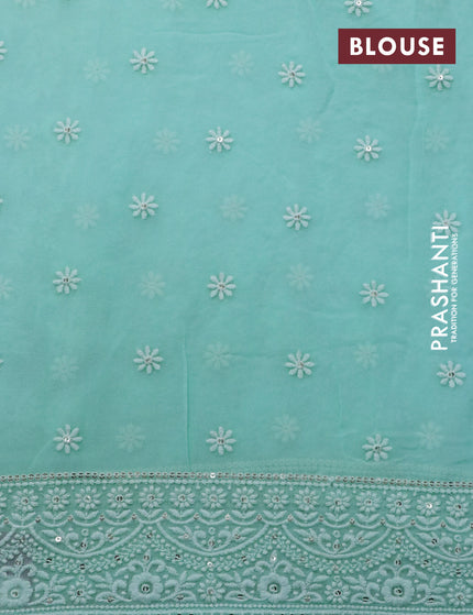 Georgette silk saree teal blue with allover lucknowi work & sequin work