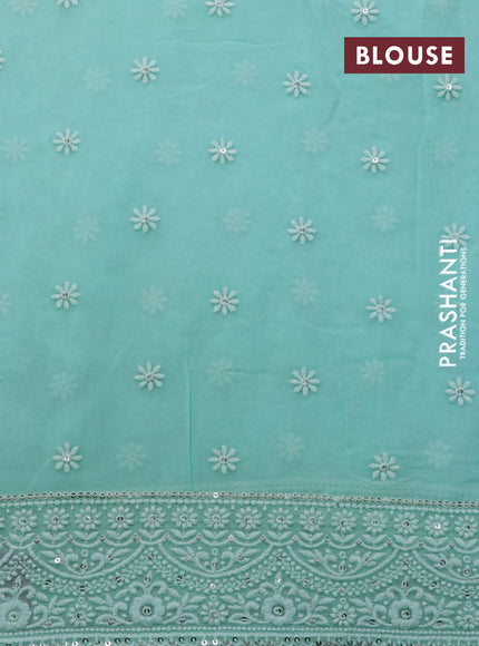 Georgette silk saree teal blue with allover lucknowi work & sequin work