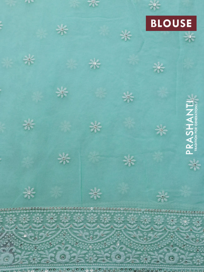 Georgette silk saree teal blue with allover lucknowi work & sequin work