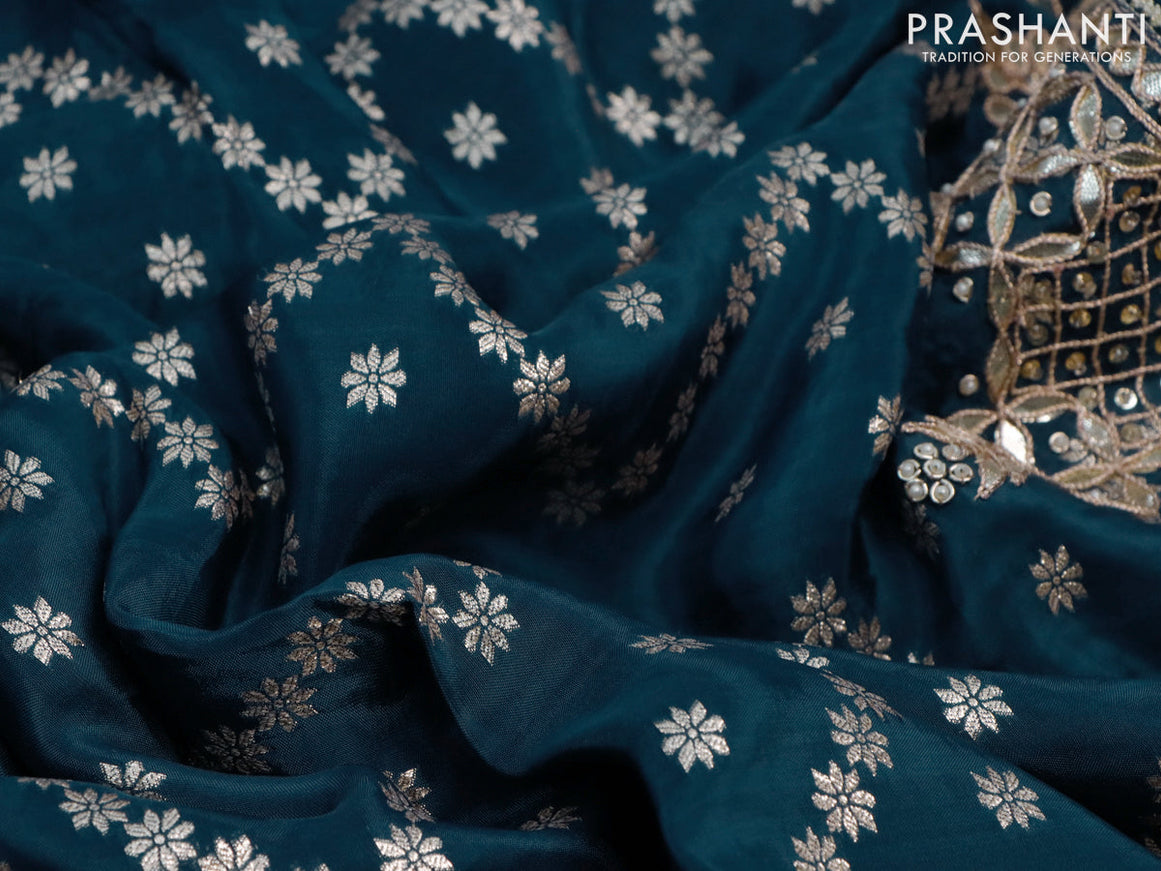 Banarasi silk saree peacock blue with allover zari weaves and zari woven gottapatti lace work border