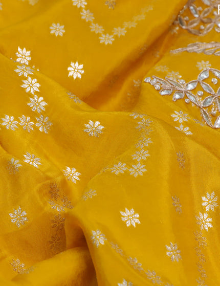 Banarasi silk saree yellow with allover zari weaves and zari woven gottapatti lace work border