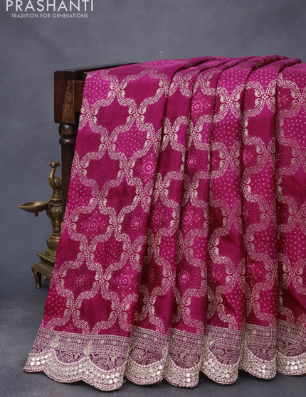 Georgette silk saree dark pink with allover zari woven banarasi weaves and zari woven gottapatti lace work border