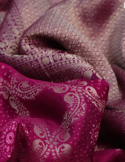 Georgette silk saree dark pink with allover zari woven banarasi weaves and zari woven gottapatti lace work border