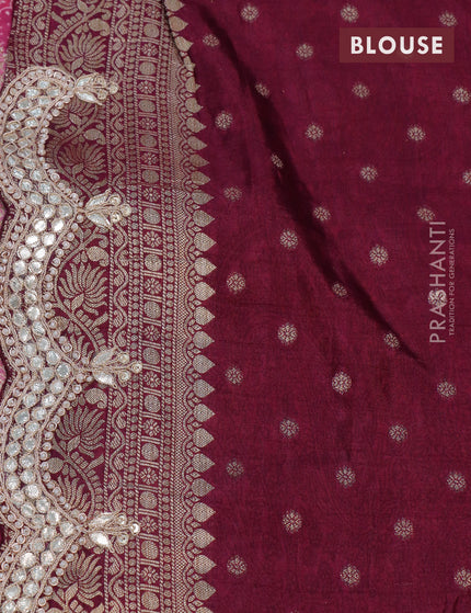 Georgette silk saree dark pink with allover zari woven banarasi weaves and zari woven gottapatti lace work border