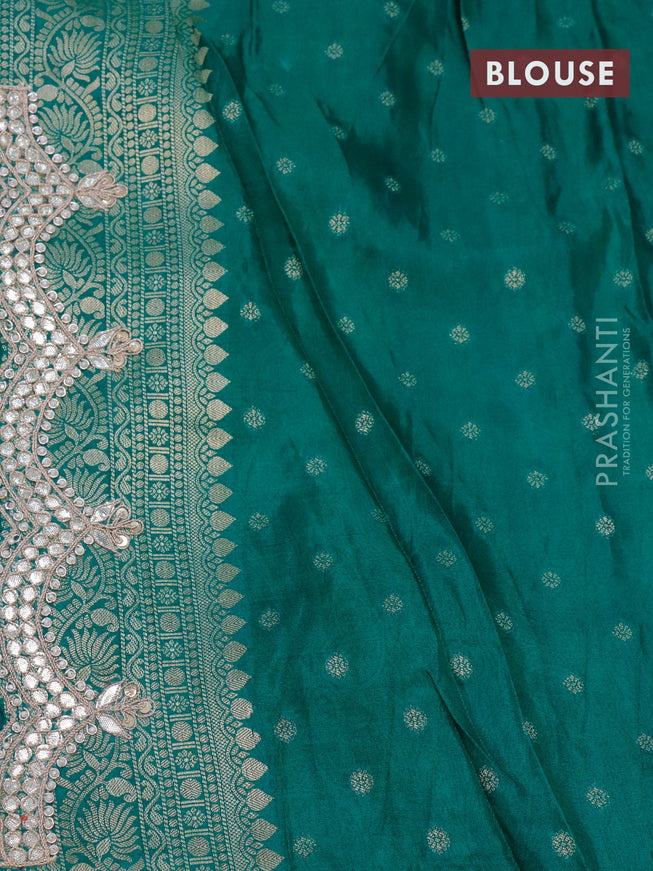 Georgette silk saree teal green with allover zari woven banarasi weaves and zari woven gottapatti lace work border