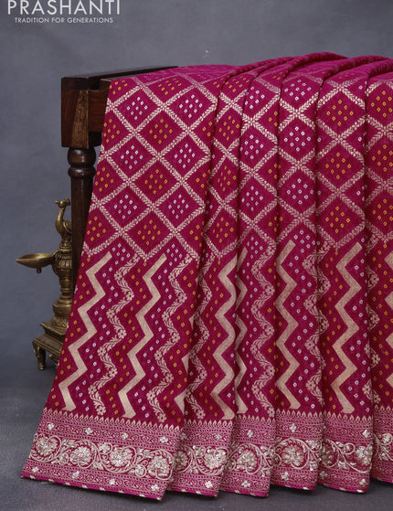 Georgette silk saree pink with allover zari woven banarasi weaves and zari woven gottapatti lace work border