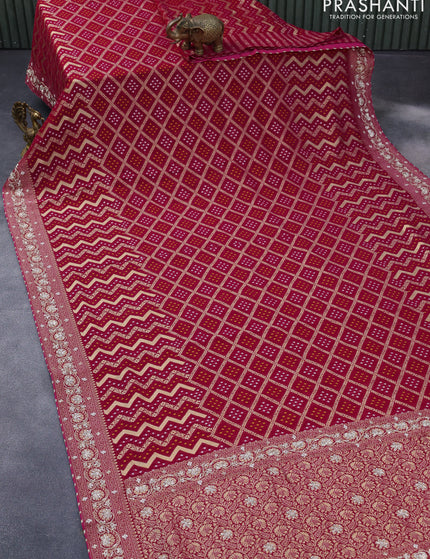 Georgette silk saree pink with allover zari woven banarasi weaves and zari woven gottapatti lace work border