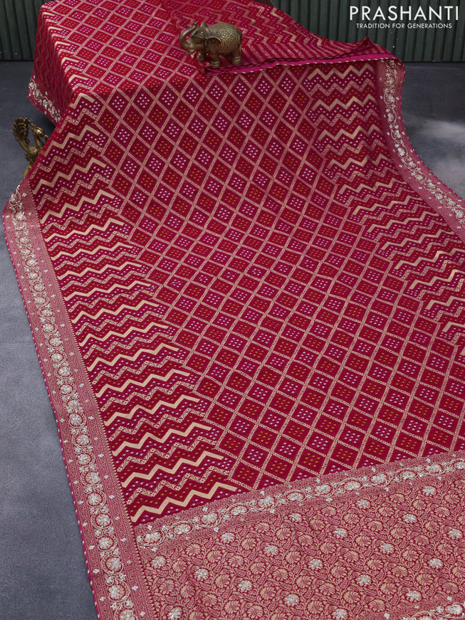 Georgette silk saree pink with allover zari woven banarasi weaves and zari woven gottapatti lace work border