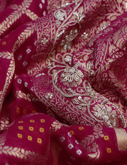 Georgette silk saree pink with allover zari woven banarasi weaves and zari woven gottapatti lace work border