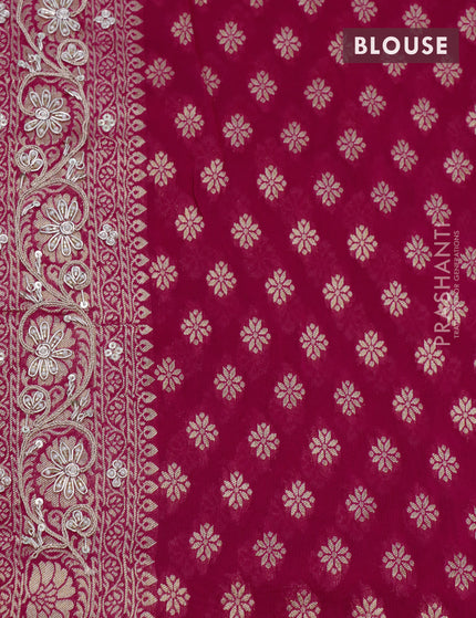 Georgette silk saree pink with allover zari woven banarasi weaves and zari woven gottapatti lace work border