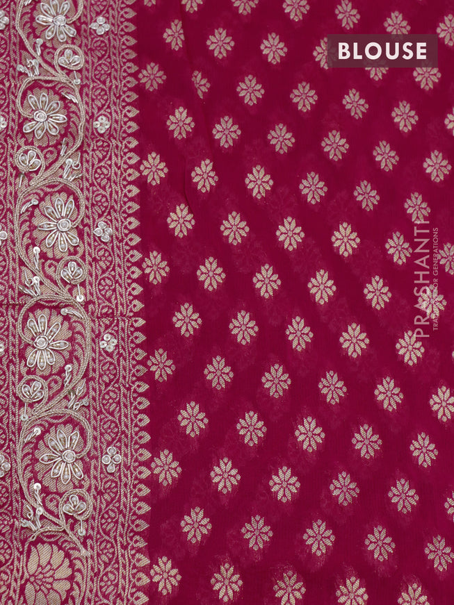 Georgette silk saree pink with allover zari woven banarasi weaves and zari woven gottapatti lace work border