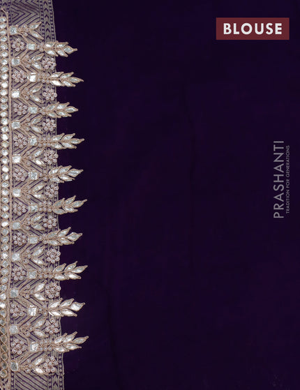 Georgette silk saree deep violet with allover zari woven banarasi weaves and zari woven gottapatti lace work border