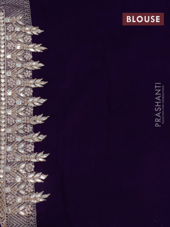 Georgette silk saree deep violet with allover zari woven banarasi weaves and zari woven gottapatti lace work border