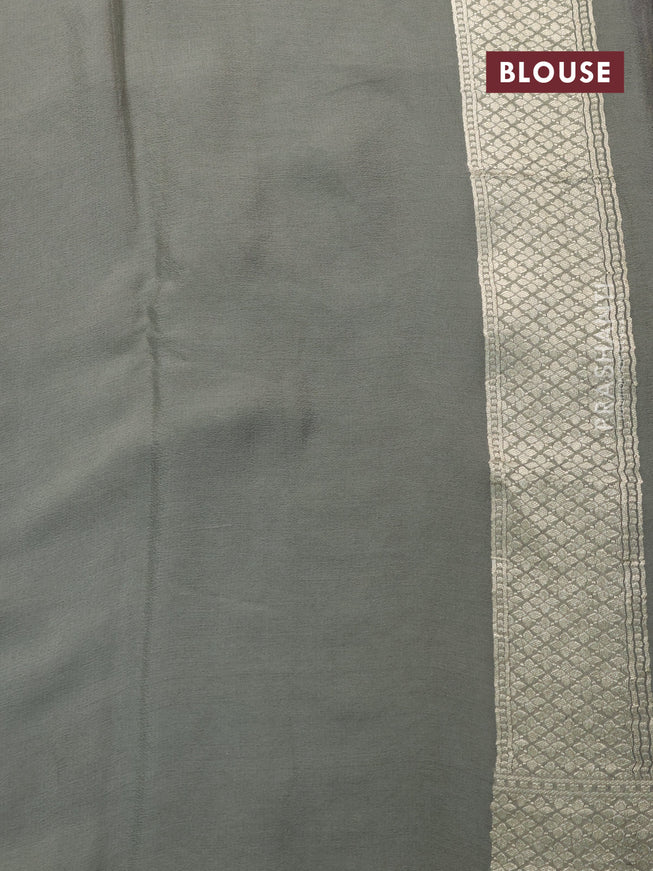 Banarasi georgette silk saree pastel grey with allover thread & floral zari weaves and woven border