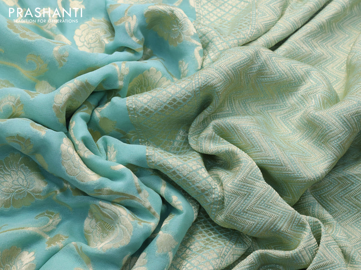 Banarasi georgette silk saree pastel blue with allover thread & floral zari weaves and woven border