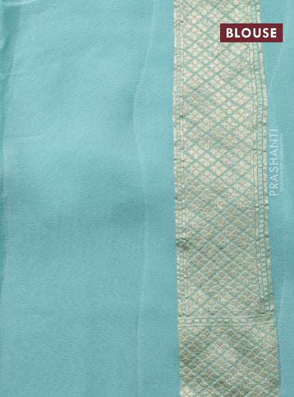 Banarasi georgette silk saree pastel blue with allover thread & floral zari weaves and woven border