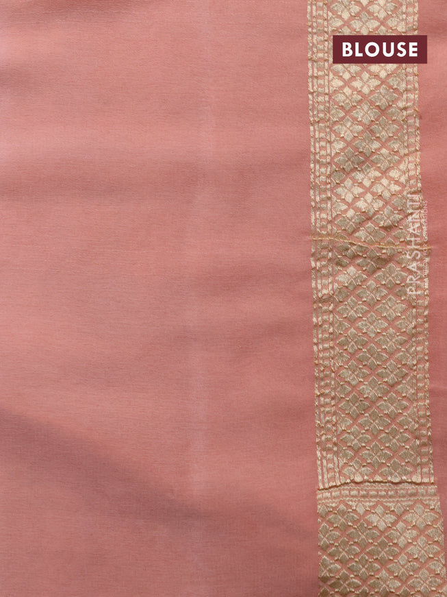 Banarasi georgette silk saree peach pink with allover thread & floral zari weaves and woven border