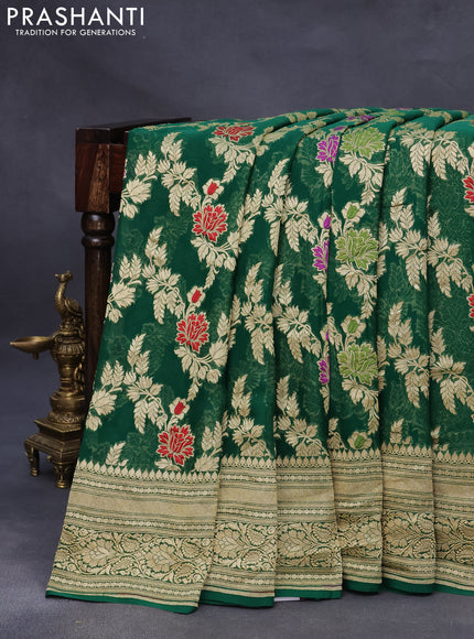 Banarasi georgette silk saree green with allover floral design thread & zari weaves and woven border