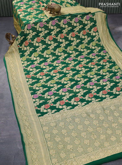 Banarasi georgette silk saree green with allover floral design thread & zari weaves and woven border