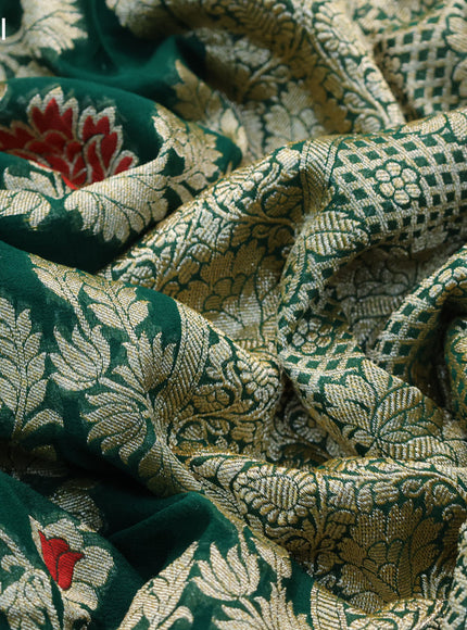 Banarasi georgette silk saree green with allover floral design thread & zari weaves and woven border