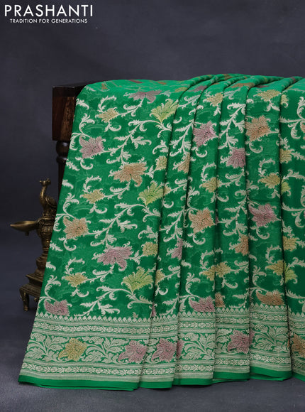 Banarasi georgette silk saree green with allover thread & zari weaves and woven border