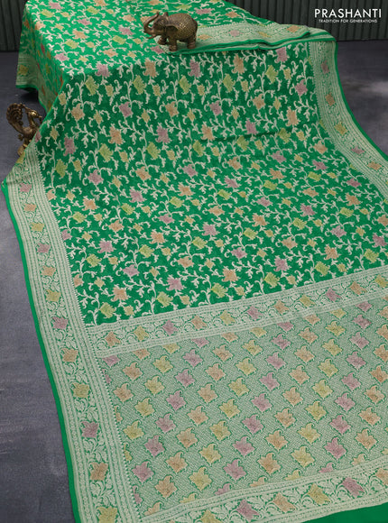 Banarasi georgette silk saree green with allover thread & zari weaves and woven border