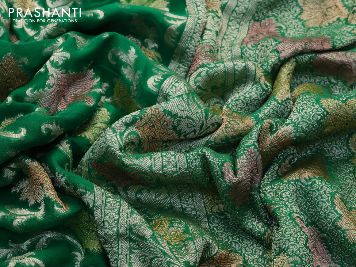 Banarasi georgette silk saree green with allover thread & zari weaves and woven border