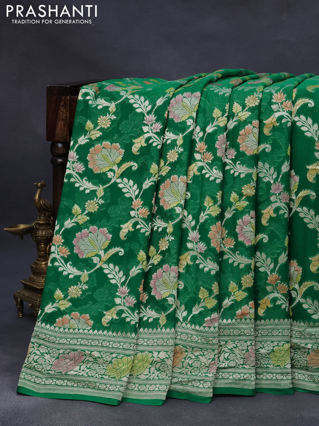 Banarasi georgette silk saree green with allover thread & zari floral weaves and woven border