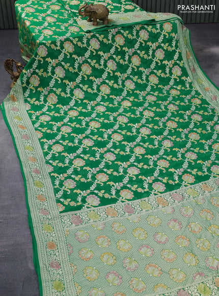 Banarasi georgette silk saree green with allover thread & zari floral weaves and woven border