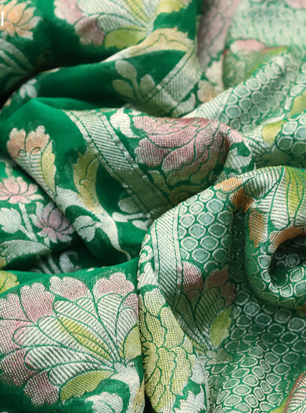 Banarasi georgette silk saree green with allover thread & zari floral weaves and woven border