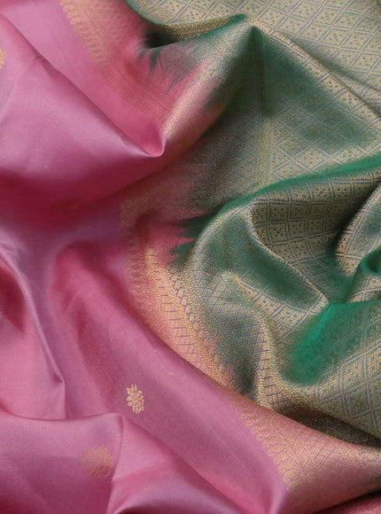 Pure kanjivaram silk saree light pink and dual shade of green with zari woven buttas and long rich zari woven border