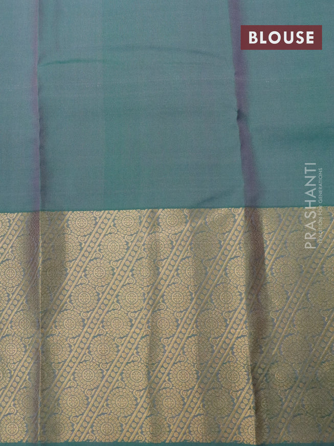 Pure kanjivaram silk saree light pink and dual shade of green with zari woven buttas and long rich zari woven border