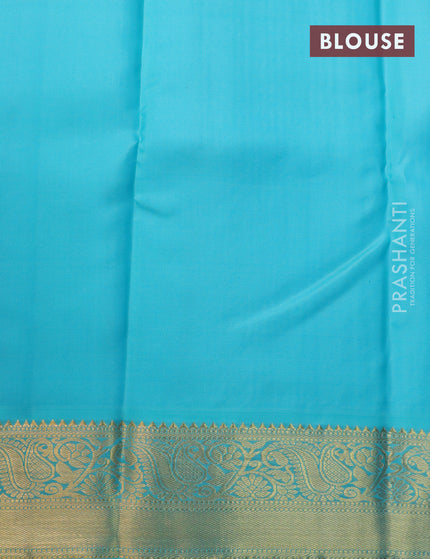 Pure kanjivaram silk saree deep purple and teal blue with allover zari weaves and zari woven korvai border