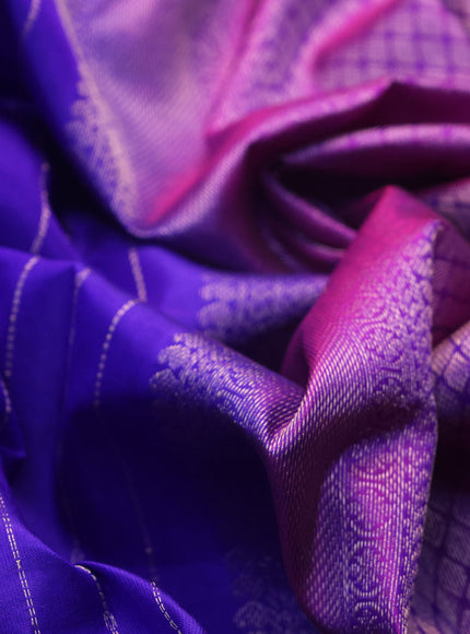 Pure kanjivaram silk saree blue and purple with allover zari weaves and zari woven butta border