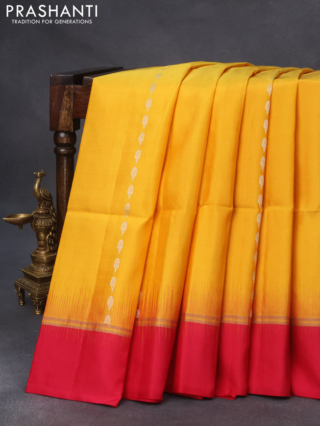 Pure soft silk saree mustard yellow and pink with allover silver zari weaves & buttas and zari woven simple border