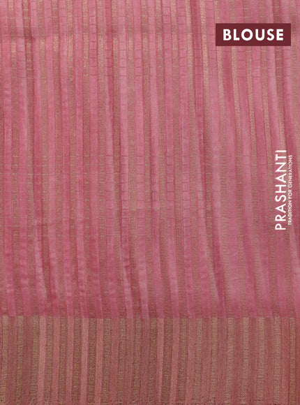 Semi matka foil printed saree pastel pink with allover floral prints & zari weaves and zari woven border