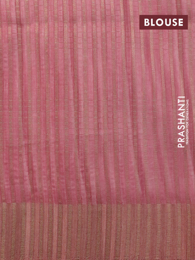 Semi matka foil printed saree pastel pink with allover floral prints & zari weaves and zari woven border