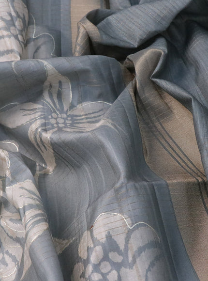 Semi matka foil printed saree grey with allover floral prints & zari weaves and zari woven border