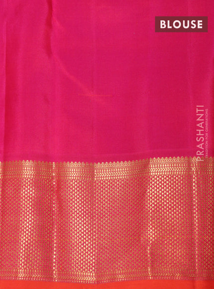 Pure kanjivaram silk saree teal green shade and dual shade of pinkish orange with plain body and zari woven korvai border