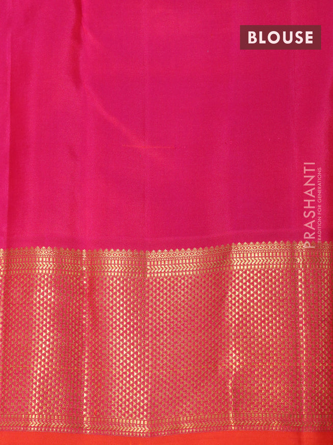 Pure kanjivaram silk saree teal green shade and dual shade of pinkish orange with plain body and zari woven korvai border