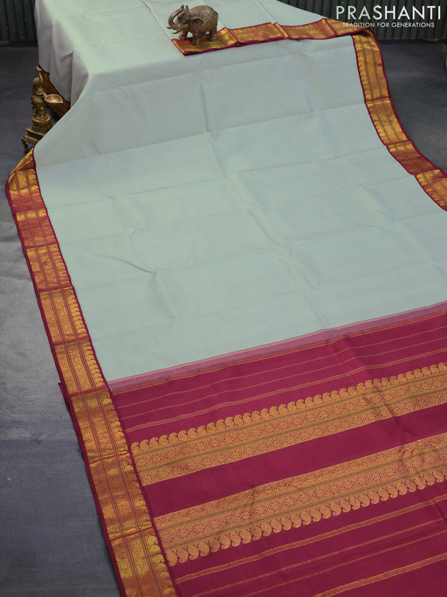 Pure kanjivaram silk saree grey shade and maroon with allover zari wevaes and zari woven border